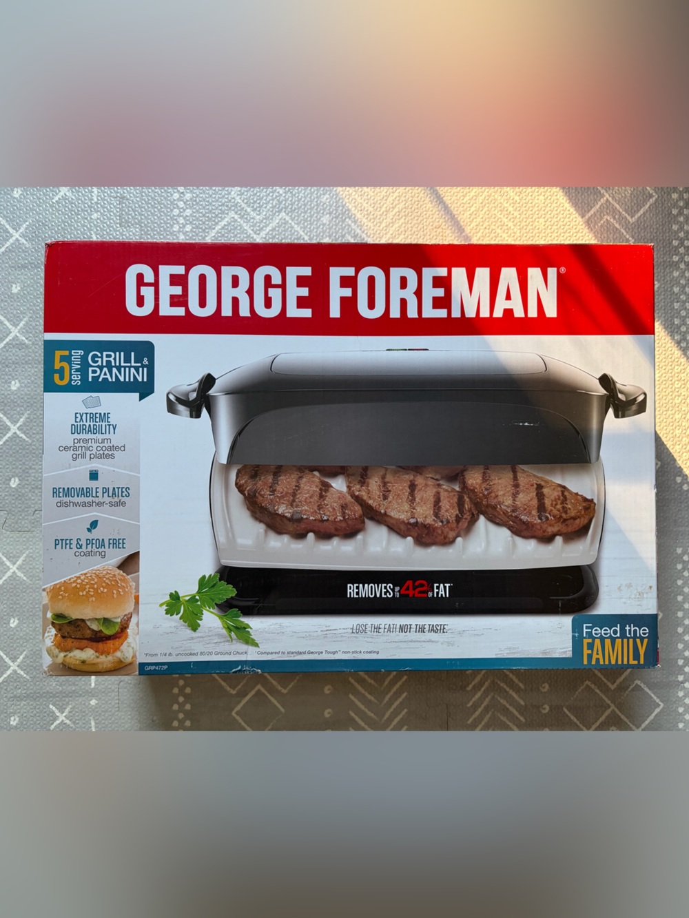 NIB George Foreman Black and White 5-Serving Indoor Grill & Panini